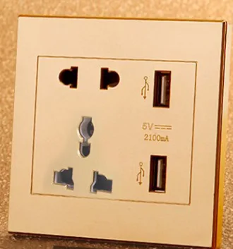 USB five-hole wall switch socket gold